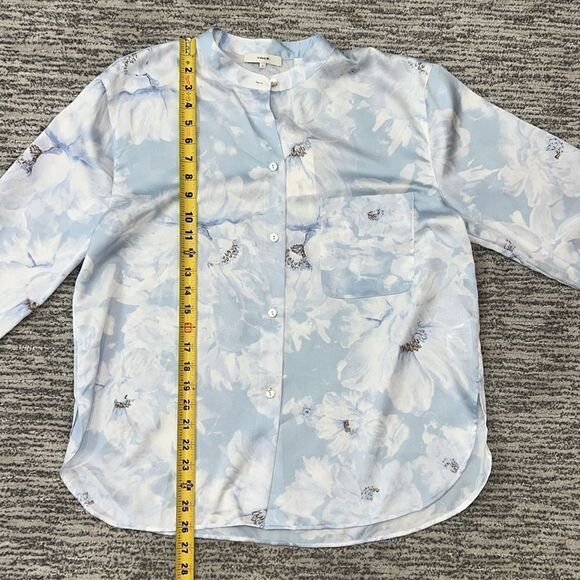 NWT Vince Painted Magnolia Band Collar Blouse -POWDER BLUE Satin Large - Picture 9 of 13